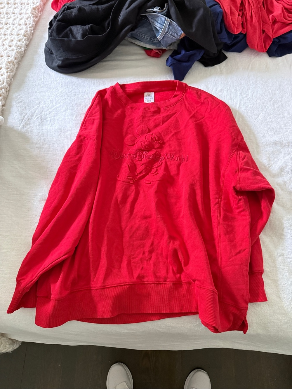 Disney Red Crewneck Sweatshirt with Subtle Embossed Detail